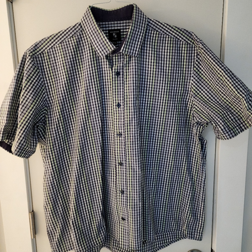 Short Sleeve Blue and Green check Dress Shirt